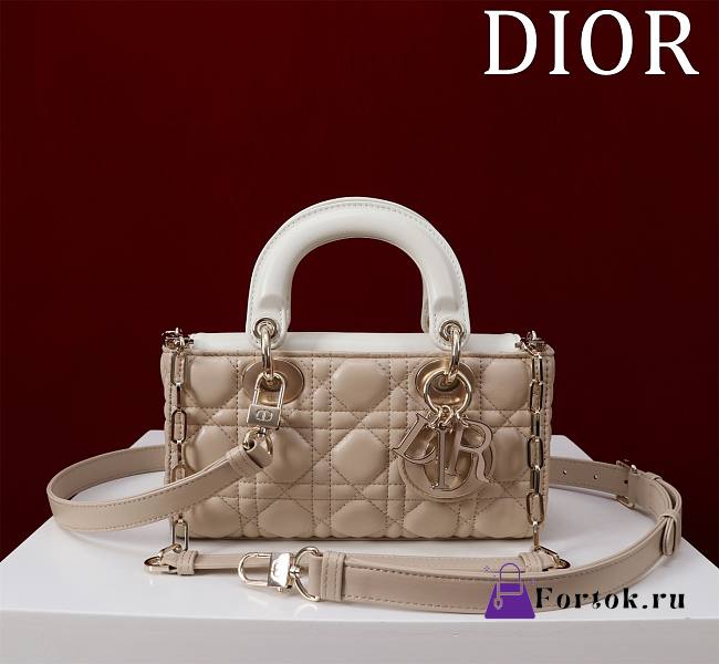 Fortok Dior Lady D-Joy Bag Beige & White 22x12x6.5cm - 1