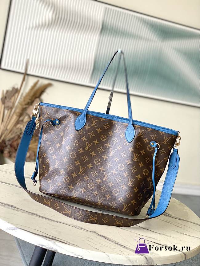 Fortok Louis Vuitton Neverfull Bandouliere Inside Out Medium Handbag Brown & Blue 31×28×14cm - 1