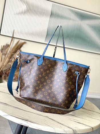 Fortok Louis Vuitton Neverfull Bandouliere Inside Out Medium Handbag Brown & Blue 31×28×14cm