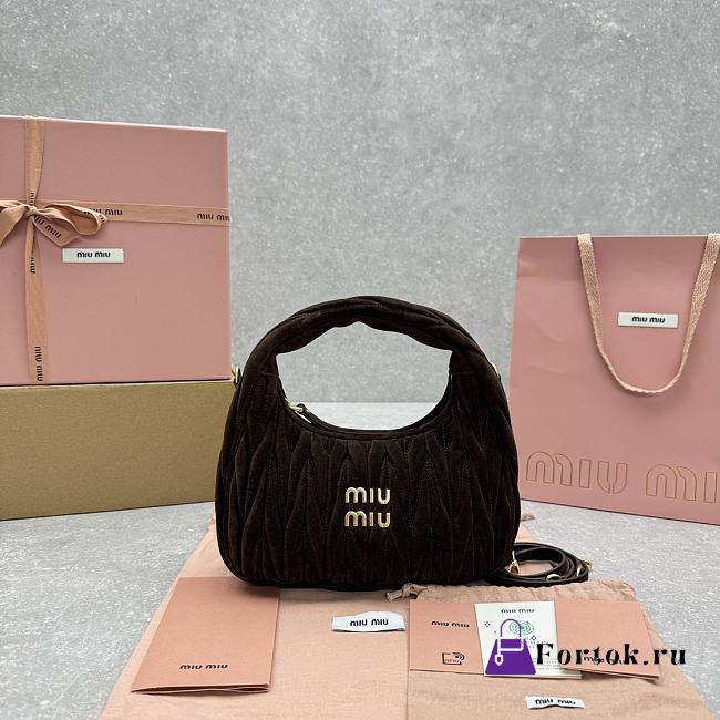 Fortok Miu Miu Wander Suede Hobo Bag Dark Brown 20x6x17cm - 1