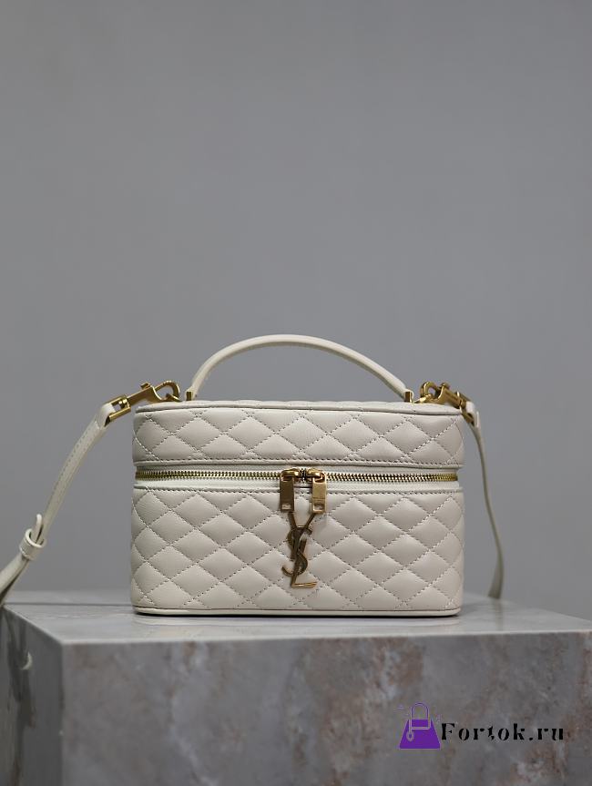 Fortok Saint Laurent White Gaby Mini Quilted Leather Vanity Bag 766731 18x11x6.5cm - 1