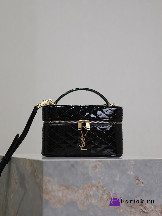 Fortok Saint Laurent Black Gaby Mini Patent Leather Vanity Bag 766731 18x11x6.5cm - 1