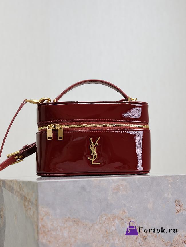 Fortok Saint Laurent Red Gaby Mini Patent Leather Vanity Bag 766731 18x11x6.5cm - 1