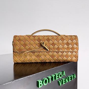 Fortok Bottega Veneta Long Clutch Andiamo Brown Suede Leather 741511 31x13x3cm