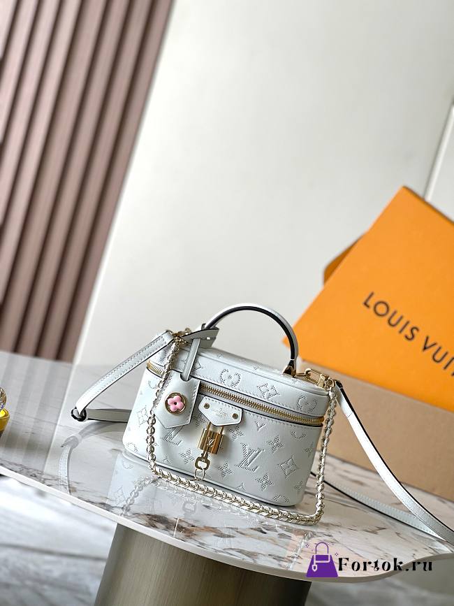Fortok Louis Vuitton Vanity Pouch Handbag White M11298 19x11.5x6.5cm - 1