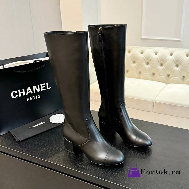 Fortok Chanel High Boots Calfskin Black - 1