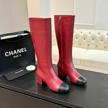 Fortok Chanel High Boots Calfskin Red & Black