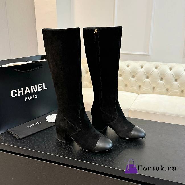 Fortok Chanel High Boots Suede & Calfskin Black - 1