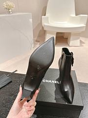 Fortok Chanel Camellia Black Leather Heeled Ankle Boots - 4