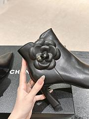 Fortok Chanel Camellia Black Leather Heeled Ankle Boots - 6
