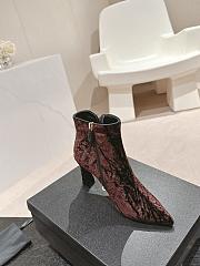 Fortok Chanel Camellia Burgundy Suede Heeled Ankle Boots - 6