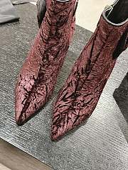 Fortok Chanel Camellia Burgundy Suede Heeled Ankle Boots - 4