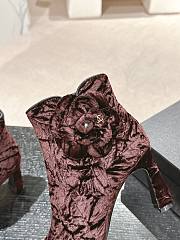 Fortok Chanel Camellia Burgundy Suede Heeled Ankle Boots - 3