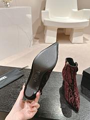 Fortok Chanel Camellia Burgundy Suede Heeled Ankle Boots - 2