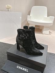 Fortok Chanel Camellia Black Suede Heeled Ankle Boots - 1