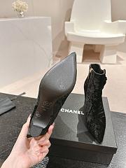Fortok Chanel Camellia Black Suede Heeled Ankle Boots - 6