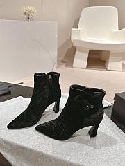 Fortok Chanel Camellia Black Suede Heeled Ankle Boots - 2
