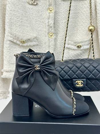 Fortok Chanel Bow Knot Double C Ankle Boots Black