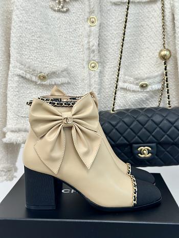 Fortok Chanel Bow Knot Double C Ankle Boots Beige