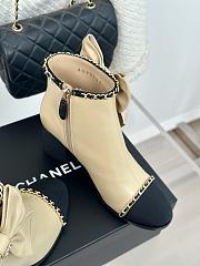 Fortok Chanel Bow Knot Double C Ankle Boots Beige - 3