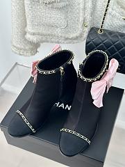 Fortok Chanel Pink Bow Knot Double C Ankle Boots Black - 6