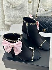 Fortok Chanel Pink Bow Knot Double C Ankle Boots Black - 5