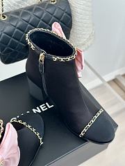 Fortok Chanel Pink Bow Knot Double C Ankle Boots Black - 3