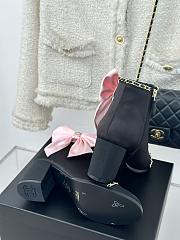Fortok Chanel Pink Bow Knot Double C Ankle Boots Black - 2