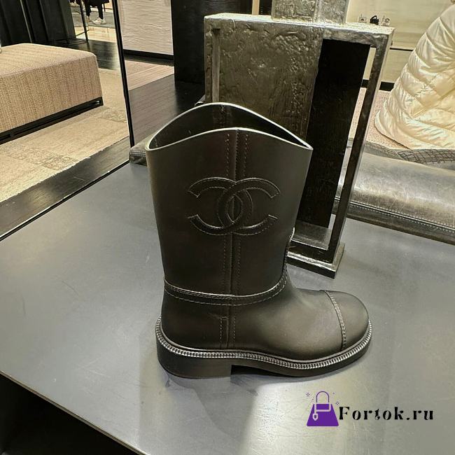 Fortok Chanel 24 Classic Knight Boots Black Leather - 1