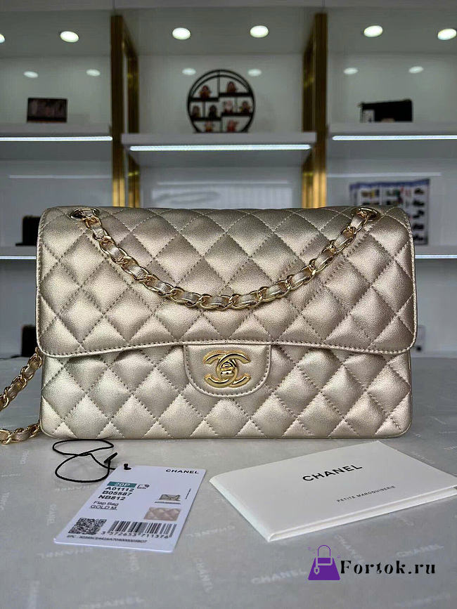 Fortok Chanel Classic Flap Bag Gold 15.5x25.5x6.5cm - 1