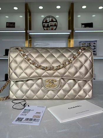 Fortok Chanel Classic Flap Bag Gold 15.5x25.5x6.5cm