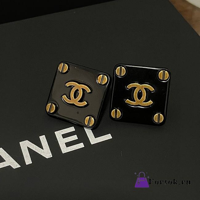 Fortok Chanel Square Double C Earrings Black - 1