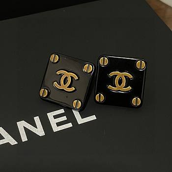 Fortok Chanel Square Double C Earrings Black