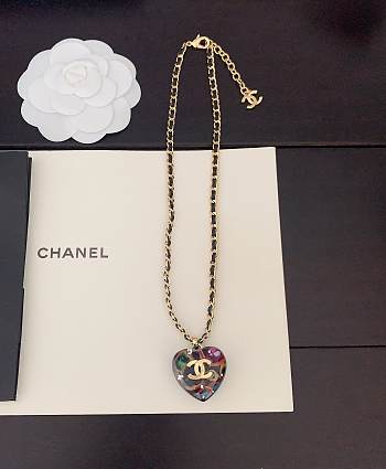 Fortok Chanel Colorful Love Black Leather Necklace