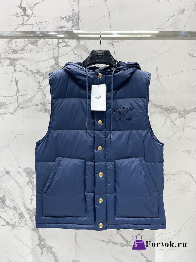 Fortok Celine Navy Blue Nylon Sleeveless Down Vest Jacket - 1