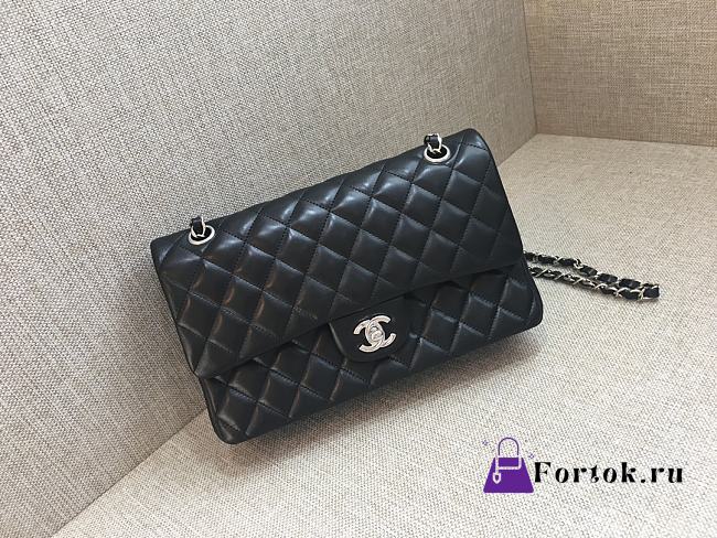 Fortok Chanel Classic Flap Bag Jumbo Black Lambskin Silver Hardware 30cm - 1