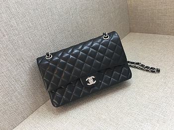 Fortok Chanel Classic Flap Bag Jumbo Black Lambskin Silver Hardware 30cm