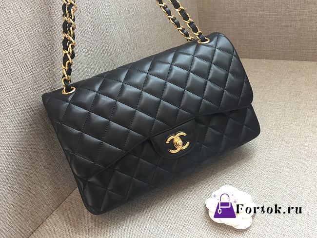 Fortok Chanel Classic Flap Bag Jumbo Black Lambskin Gold Hardware 30cm - 1