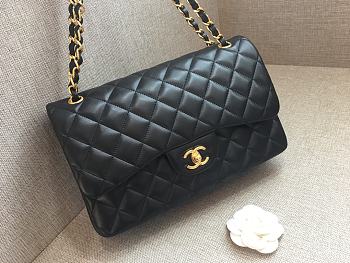 Fortok Chanel Classic Flap Bag Jumbo Black Lambskin Gold Hardware 30cm