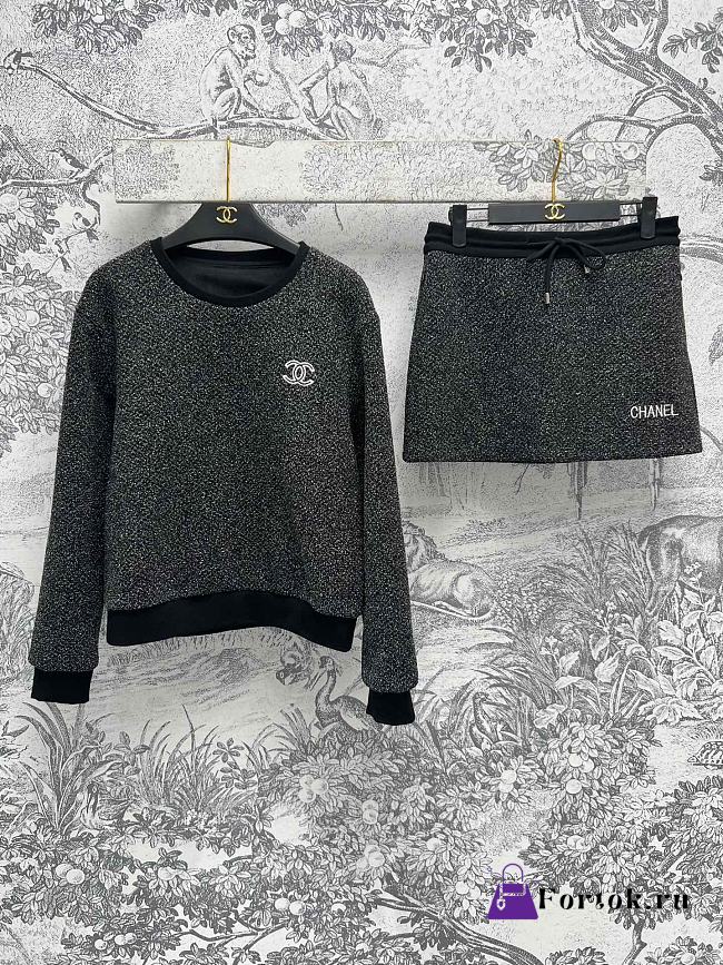Fortok Chanel Round Neck Sweatshirt With High Waist Skirt Set  - 1