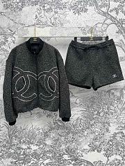 Fortok Chanel Stand-up Collar Zip-up Jacket With High Waist Shorts - 1
