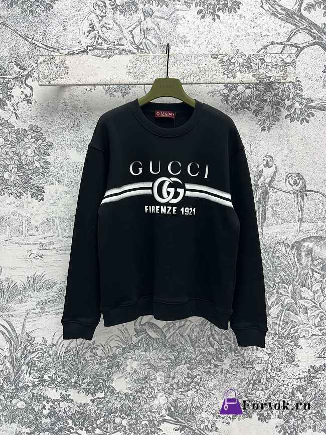 Fortok Gucci Letter Print Round Neck Sweater Black - 1