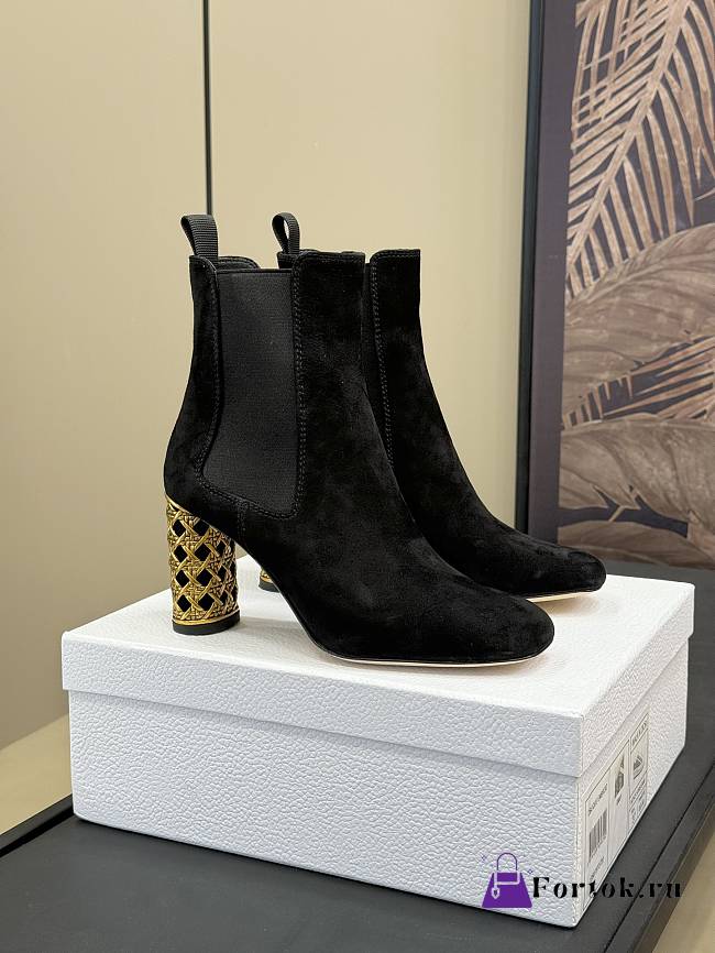 Fortok Dior Icon Heeled Ankle Boot Black Suede Goatskin - 1