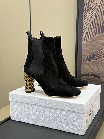 Fortok Dior Icon Heeled Ankle Boot Black Suede Goatskin