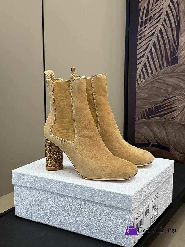Fortok Dior Icon Heeled Ankle Boot Beige Suede Goatskin - 1