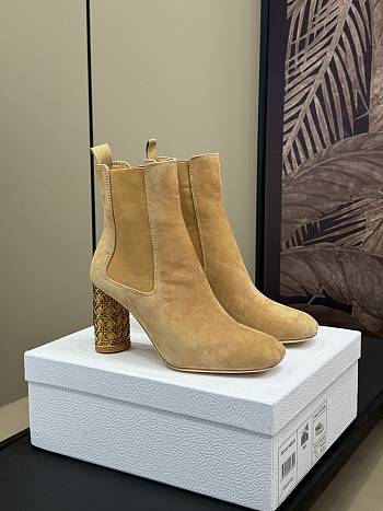 Fortok Dior Icon Heeled Ankle Boot Beige Suede Goatskin