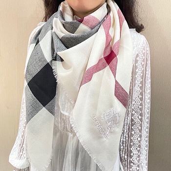 Fortok Burberry Cashmere Plaid Square Scarf White 128x128cm
