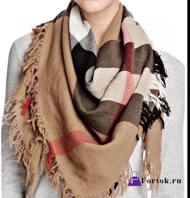 Fortok Burberry Cashmere Plaid Square Scarf Brown 128x128cm - 1