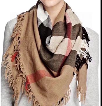 Fortok Burberry Cashmere Plaid Square Scarf Brown 128x128cm
