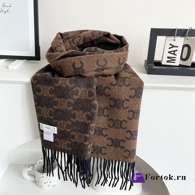 Fortok Celine Arc de Triomphe Sanlin Old Cashmere Scarf Dark Brown 39x198cm - 1
